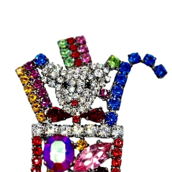 Nicky Butler RARE Teddy Bear Christmas Stocking Brooch Pin Crystal, Rhinestone - Picture 2 of 6